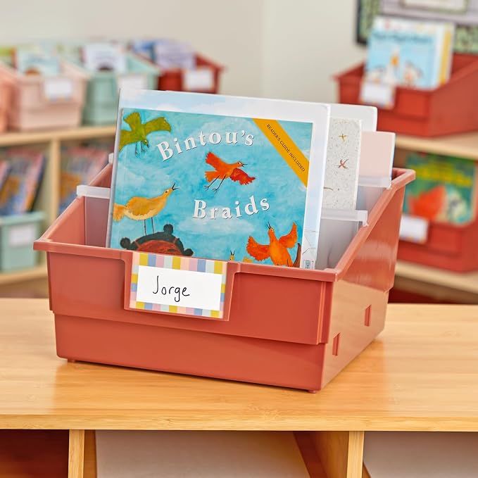 Really Good Stuff Picture Book Classroom Library Bins with Dividers, 6-Pack | Clay, 13.5 in W x 13.5 in D x 7.75 in - Image 5