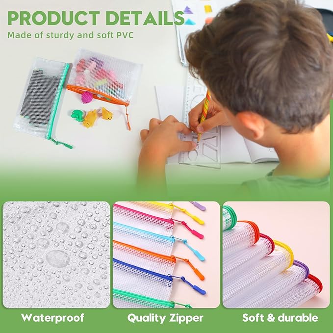 24pcs Mesh Zipper Pouch File Bags Puzzle Storage Bags, A5 Size 9.4 x 6.9 Inches Large Reusable Zipper Pouches for Organizing Classroom Board Game Organization - Image 5