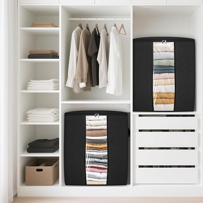 6 Pack Clothes Storage Bags 80L Blanket Storage Container with Window Black | Large Comforter Organizer for Closet, Bedding, Quilts, Sheets and Pillows, Foldable Storage Bags for Home Organization - Image 7