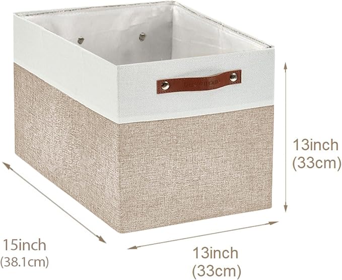 DECOMOMO Kallax Storage Cubes, Storage Baskets for Shelves 4-Pack | 13 x 15 x 13 Storage Bins, Baskets for Organizing Shelves (Beige & White) - Image 9