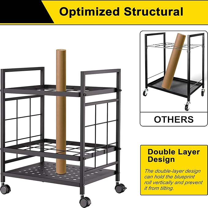 Blueprint Storage Rack, Blueprint Holder with Wheels, Used for Storing Blueprint/Carpet/Map/Poster/Architectural Construction Plan, 20 Slots(3.2" x 3.2"), Silent Wheel for Home, Office, School(Black) - Image 6