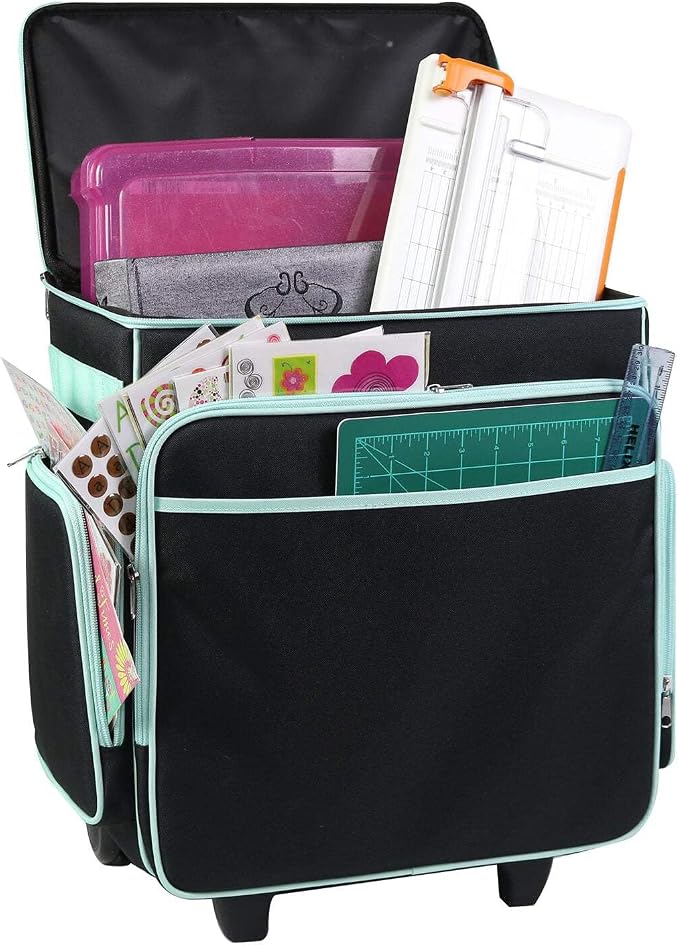 Everything Mary Rolling Scrapbook Tote – Black & Teal Craft Bag with Wheels – Organizer Case for Scrapbooking, Papercraft, Art Supplies & Creative Tools - Image 8