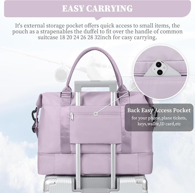Weekender Bags for Women, Personal Item Travel Bag with Shoes Compartment | Overnight Travel Duffel Bag with Toiletry Bag, Airplane Friendly Carry-On Bag with Wet Pocket & Trolley Sleeve,Medium - Image 6