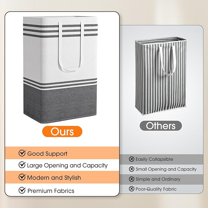 2 Pack Large Home Laundry Basket, Laundry Hamper, Freestanding Waterproof Dirty Clothes Bag, Tall Clothes Hamper - Extended & Reinforced Handles for College Dorm, Family (Light Grey/88L) - Image 5