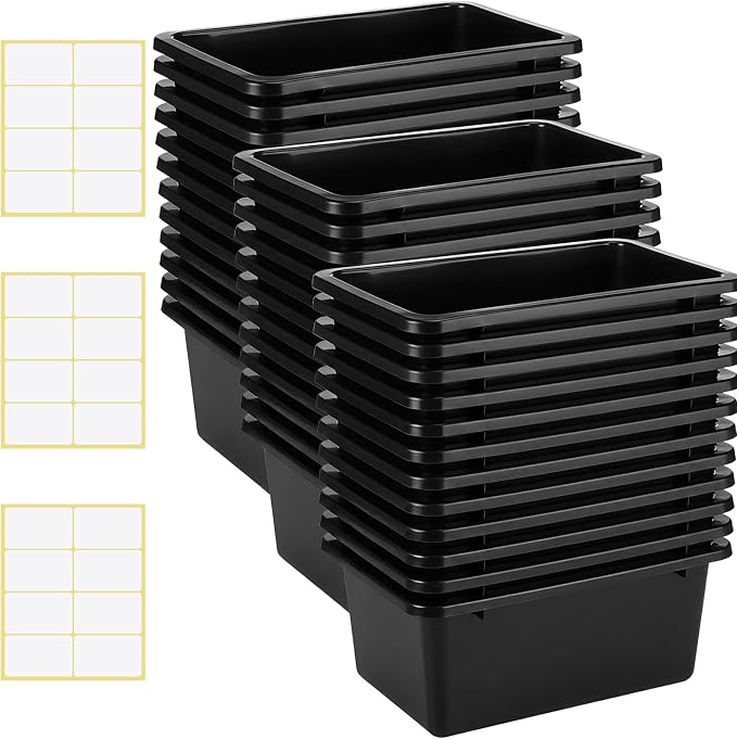Outus 36 Pack Book Bins for Classroom Library Bulk Plastic Cubby Storage Bins Small Toy Organizer Containers with Self Adhesive Label for Kids Students Teachers School Office Home(Black) - Image 8