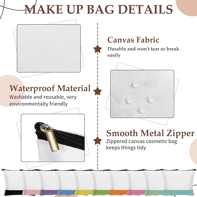 Sanwuta 20 Pcs Large Blank Canvas Tote Bags and Makeup Bags Blank Reusable Grocery Luggage Canvas Tote with Handles (Airy Pastel Pack) - Image 5