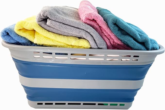 SAMMART 42L (11 gallons) Collapsible Plastic Laundry Basket - Portable Pop Up Storage Container/Organizer - Portable Hamper - Space Saving Easy Storage (Grey/Mist Blue (Set of 2)) - Image 5