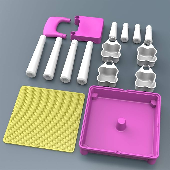 burgkidz Toddler Building Table Set: 1 Chair 128 Blocks 4 Storage Bin Pink | Leakproof top sand/water. Sturdy ABS, smooth edges. 4 storage bins (1/leg) & 128 bricks. Ideal 3+ yrs. Great gift - Image 7