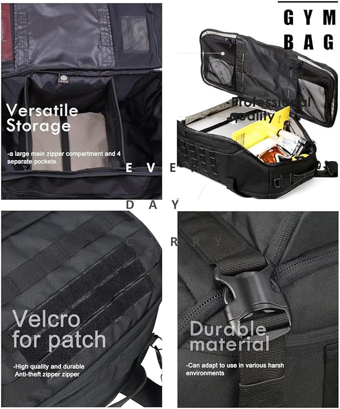 3-in-1 Gym Bag Duffle Bags Backpack - Travel Bag with Shoes Compartment | Sports Duffel Bag for Men Women Ideal for Workout,Weekender,Military,Sports,Overnight,Basketball,Tactical,Football,Baseball - Image 8