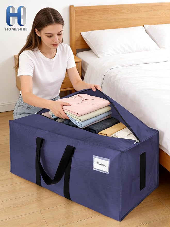 HOMESURE Supports 200lbs Heavy Duty Moving Bags - Strong Zipper & Wrap-Around Handles - Water-Resistant Storage Totes, Durable Alternative to Moving Boxes - 40 Pack - Blue - Image 8