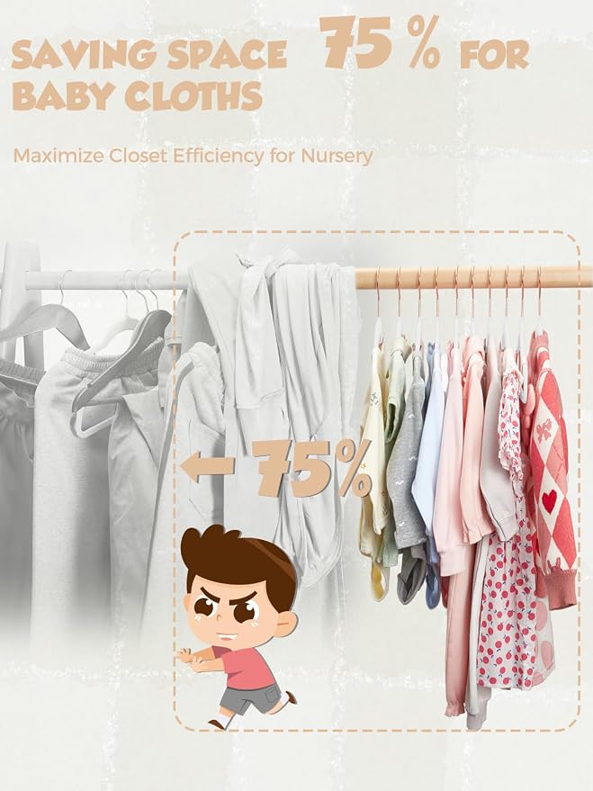 11.8" Premium Baby Velvet Hangers for Closet, 50 Pack, White | Durable Kids Felt Hangers, Non Slip and Space Saving with 360° Rose Gold Hooks for Infant and Toddler Clothes; Holds 10 lb - Image 6