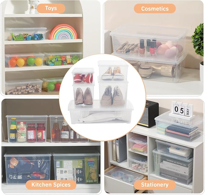 novelinks 12 Pack 6 Quart Clear Plastic Storage Bins with Lids, Shoe Boxes | Shoe Bins, Shoe Containers, Clear Shoe Storage Boxes, Shoe Boxes Clear Plastic Stackable, Craft Organizers and Storage - Image 6