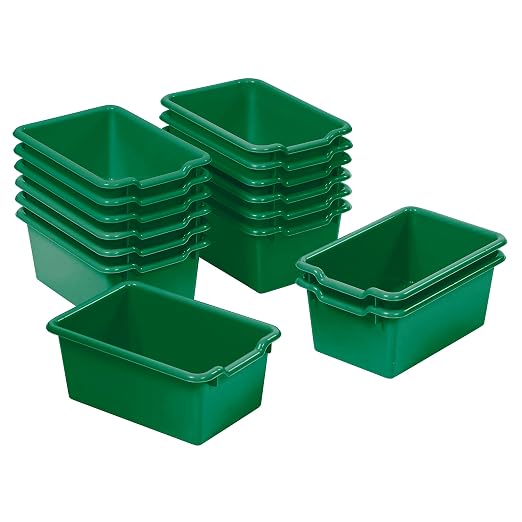 ECR4Kids Scoop Front Storage Bin, Multipurpose Organization, Green, 15-Piece | Durable plastic, GREENGUARD Gold Certified, 1.2 gallon capacity, lightweight & nestable, built-in handle, classroom/home use by ECR4Kids