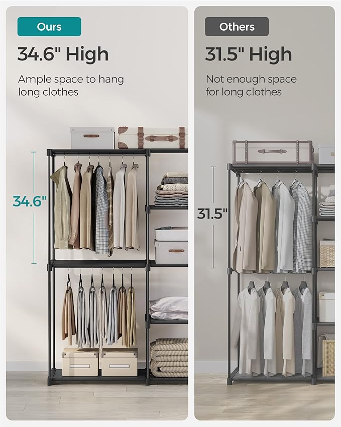 SONGMICS Portable Closet, Freestanding Closet Organizer, Clothes Rack with Shelves, Hanging Rods, Storage Organizer, for Cloakroom, Bedroom, 48.8 x 16.9 x 71.7 Inches, Black URYG026B02 - Image 4