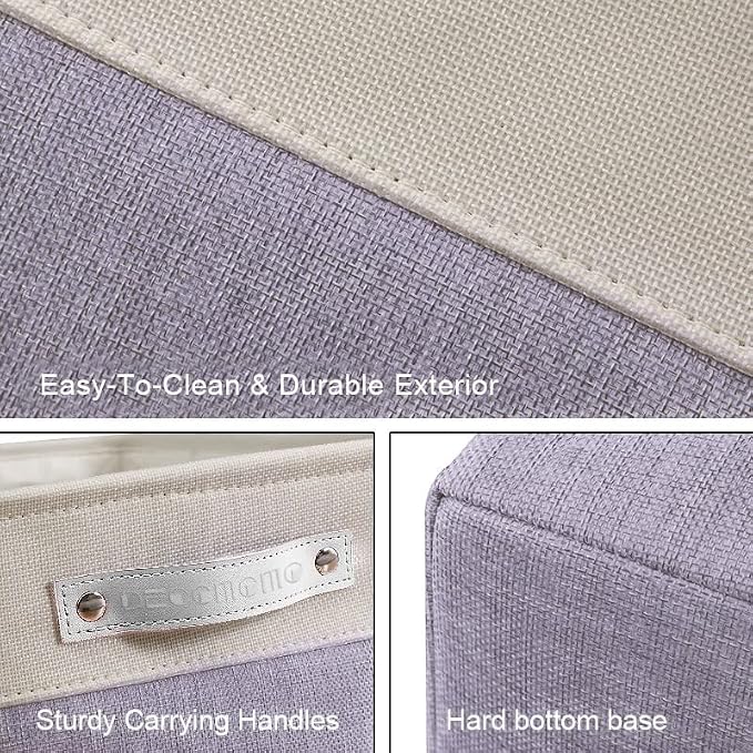 DECOMOMO Storage Bins, Large Fabric Storage Baskets for Shelves 3 Pack | 15 x 11 x 9.5 inches Decorative Linen Closet Organizers (Purple & White) - Image 5
