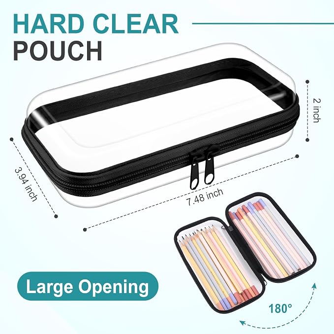 Sanwuta 6 Clear Hard Zipper Case,Black,7.48 X 3.94 X 2 Inch | Pencil Case Pouches ,Makeup Bag,Plastic Toiletry Diaper Bag ,Travel Toy Storage,Waterproof Organizer Bins - Image 2
