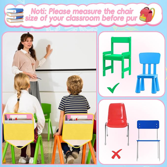 24Pcs Pencil Chair Pockets for Classroom Pencil Chair Back Buddy Pocket with Name Tags 17 x 20In Chairs Organizer 3 Pockets Seat Storage Pocket for Kids School Classroom Daycare Home Supplies - Image 6