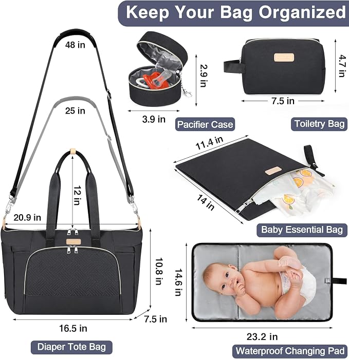 Diaper Bag Tote for Baby 7PCS, Large Mommy Bag with Portable Changing Pad | Multifunctional Hospital Bags for Labor and Delivery with Pacifier Case and Organizer Pouches,Travel Baby Bag for Boy Girl - Image 3