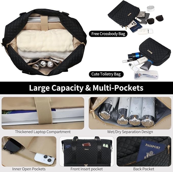Weekender Bag, Large Travel Duffel Bag for Women, Carry on Overnight Bag with Shoe Compartment and Toiletry Bags - Image 3