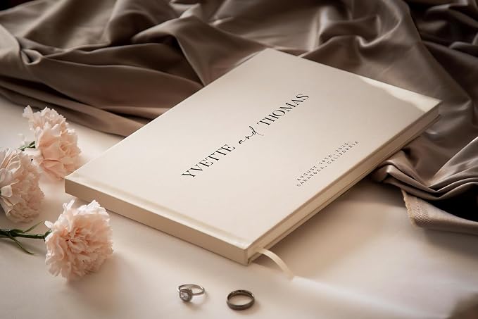 Personalized Guest Book - Premium Custom Guest Signing Book with Bookmark and Blank Pages for Wedding Reception Table Decoration Engagement Birthday Party Event, Oats, 11.5" x 8.5", Font 2 - Image 4