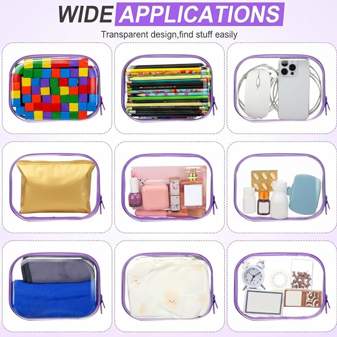 Sanwuta 6 Clear Hard Zipper Case,Purple,7.87 X 5.9 X 2 Inch | Pencil Case Pouches ,Makeup Bag,Plastic Toiletry Diaper Bag ,Travel Toy Storage,Waterproof Organizer Bins - Image 7