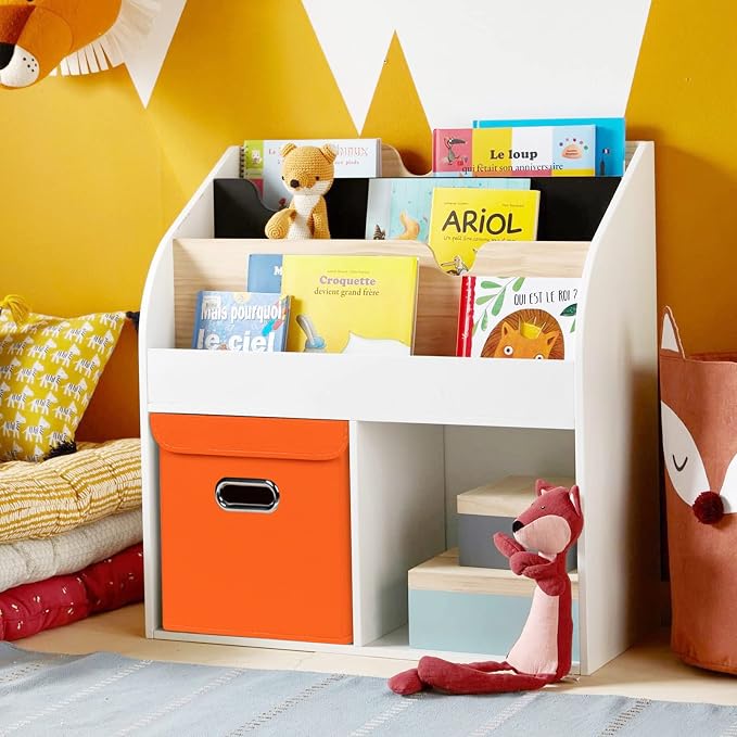 Closet Organizers Fabric Storage Bins With Lids Collapsible Cube Storages Organizer Basket With Handles,Storage Boxes for Clothes Storage,Office,Toys,3 Pack,（Orange - Image 5