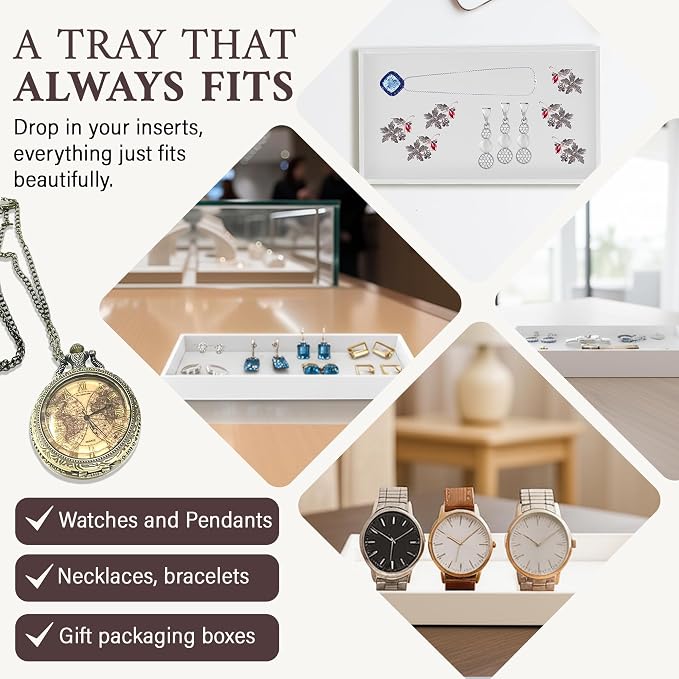 RJ Displays Stackable Jewelry Tray Set, Stackable Plastic Jewelry Organizer Tray, Jewelrys Drawer, Drawers Inserts, Earring Organizer for Women Perfect Trays 14.75x8.25x1 in (White, 6 Pack) - Image 5