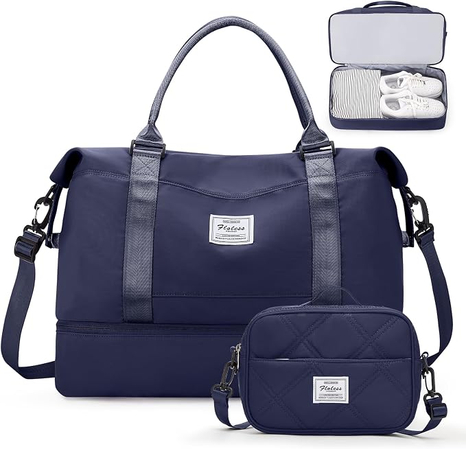 Weekender Bags for Women, Personal Item Travel Bag with Shoes Compartment | Overnight Travel Duffel Bag with Quilted Toiletry Bag, Airplane Friendly Carry-On Bag by SYCNB