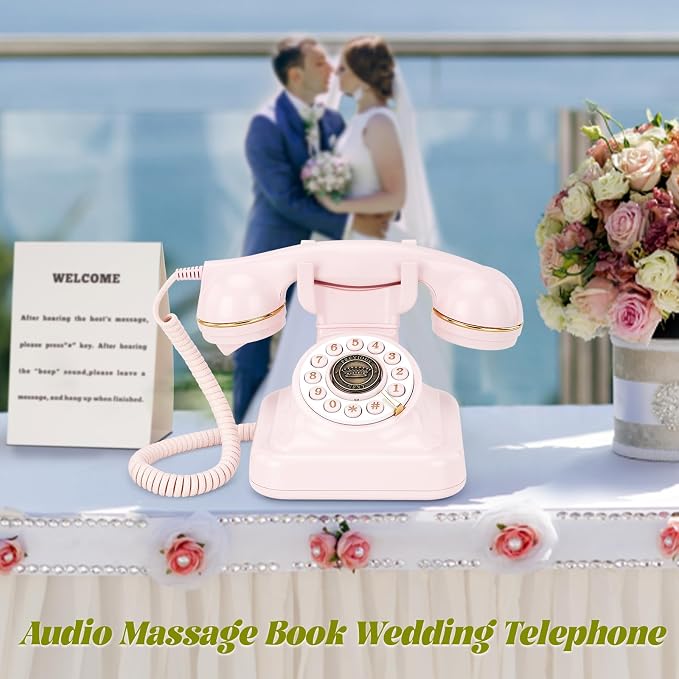 Audio Guest Book Wedding Phone can Record Customized Audio Guest Books for Weddings, banquets and Parties, and it Supports Playing Guests' Voice Message Information on the Device Itself. Pink - Image 2