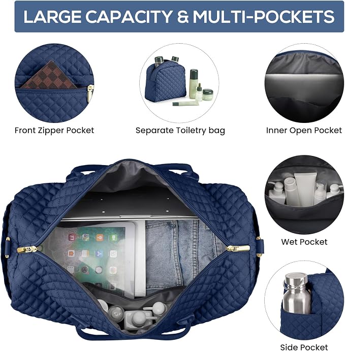 Travel Weekender Bags for Women - Carry on Overnight Bags with Shoe Compartment Duffle Bag with Laptop Pocket Hospital Bag for Labor Delivery Gym Tote Bag with Toiletry Bag Blue - Image 2