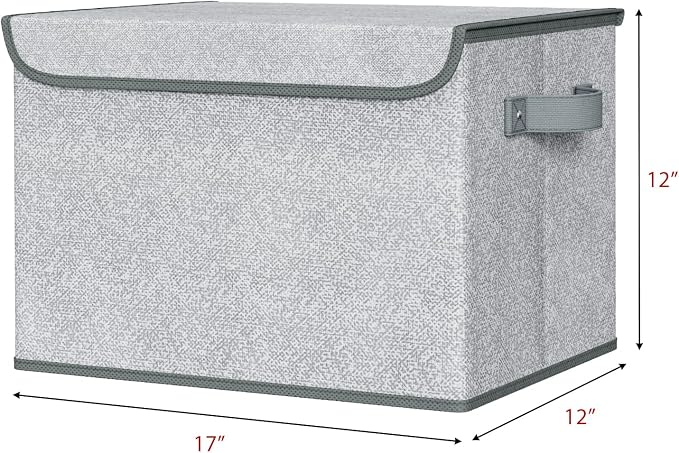 Univivi Decorative Fabric Storage Boxes with Lids, 4 Pack, Gray | 17 x 12 x 12 In Large Stackable Storage Bins with Lids & Carry Handles, Closet Organizers for Clothes, Office, Bedroom - Image 2