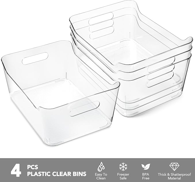 Tiawudi 4 Pack Plastic Storage Bins, Extra Large Pantry Organizer, 13.5" x 10" Clear Storage Containers and Organizer Bins, Multi-Use Bins for Home, Kitchen, Closet and Cabinet - Image 3