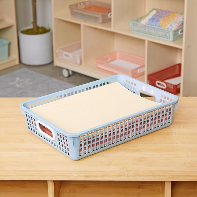 Really Good Stuff Small Desktop Paper Storage Baskets, 14" x 10" x 3.25" | 6-Pack, Boho Group Colors, Mesh Baskets for Classroom or Home, Secure Papers Crease-Free - Image 4