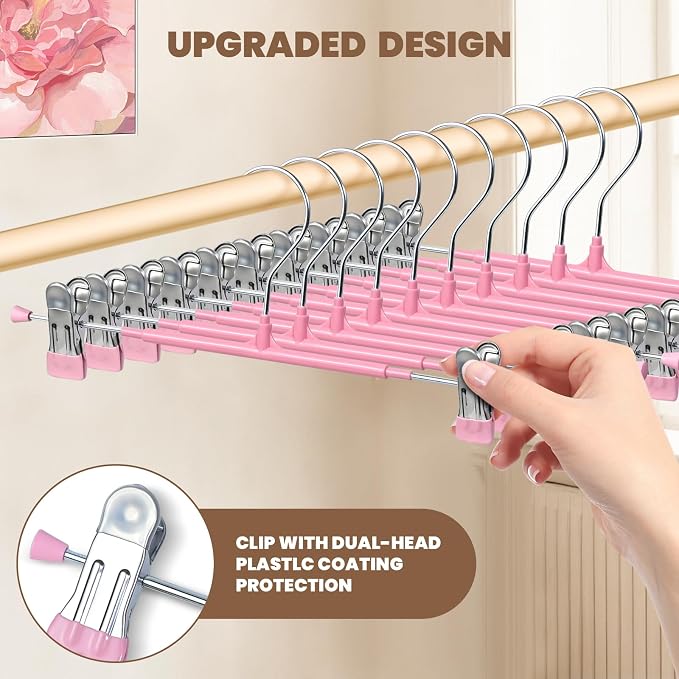 HUADYMEET 12 Inch Heavy Duty Pants Skirt Hangers with Clips,Pink,30 Pack | Metal,Space Saving,Adjustable,Hanger for Jeans Shorts Clothes Slacks Trousers,For Adult Men Women Children, Non Slip - Image 4