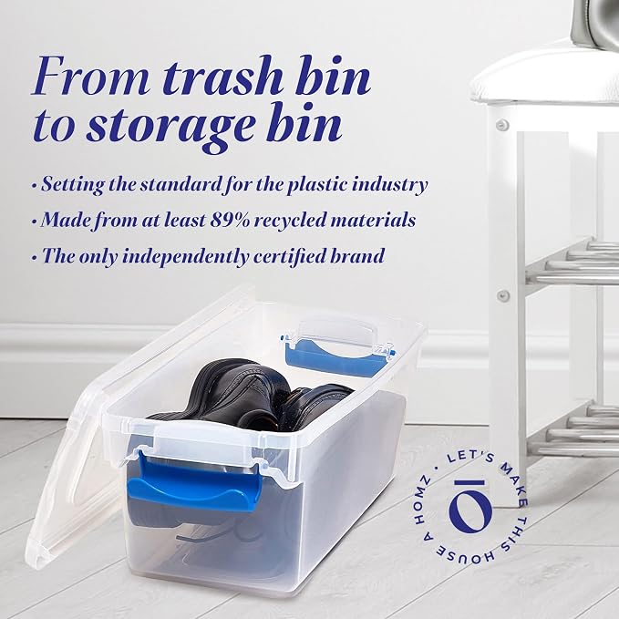 HOMZ Clear Plastic Storage Bins w/Latching Lid, 7.5 Qt, Blue, 5 Pack | Stackable Container Set for Home, Office Shelves, Kitchen, Garage, and Bathroom Organization - Image 7