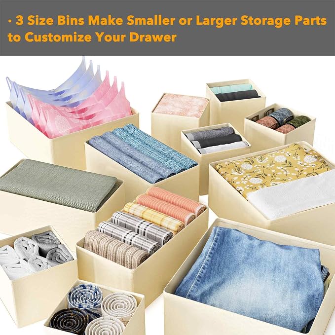 SpaceAid Drawer Organizer for Clothes, 18 Pack Dresser Drawer Organizer Bins, Closet Organizers and Storage Dividers for Clothing, Underwears, Socks (Beige) - Image 5