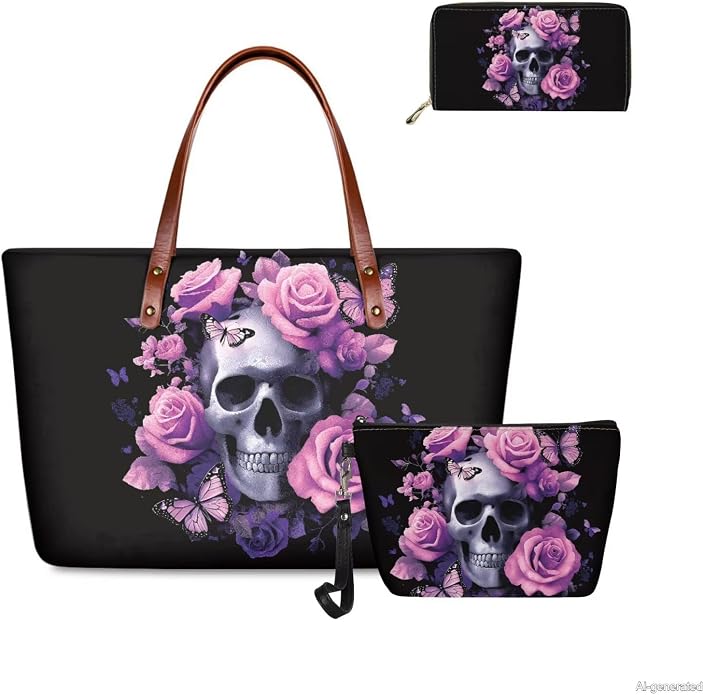 GIFTPUZZ Women Top Handle Bags Handbags with Zipper Leather Wallet Cash Card Phone Holder and Makeup Bag Set 3pcs - Image 4