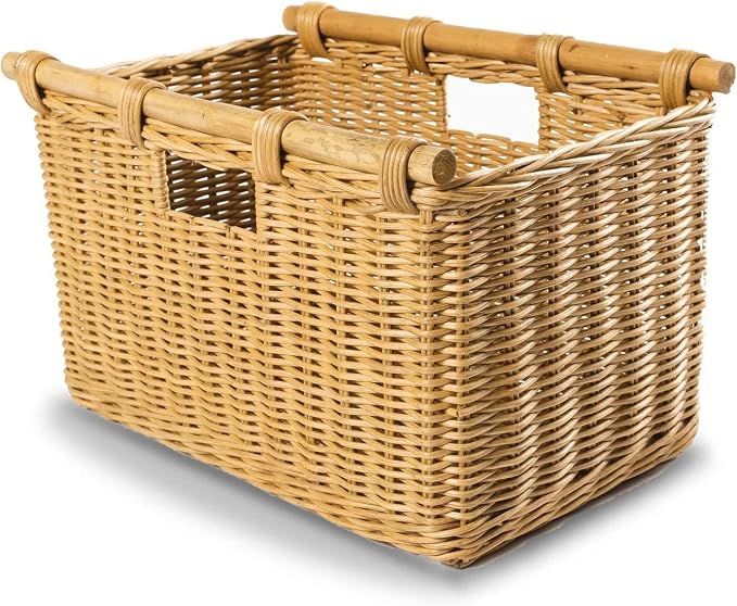 The Basket Lady Tall Narrow Wicker Storage Basket, M, Sandstone | Outside: 18" L x 12" W x 11" H | Inside: 16.5"L x 10.5"W x 9.5"H - Handcrafted by artisans from natural rattan by TheBasketLady