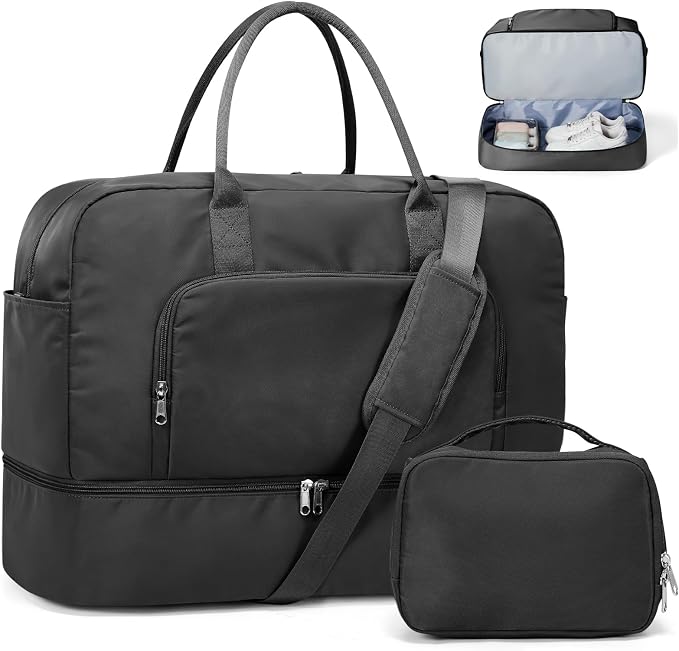 Travel Duffle Bag with Shoe Compartment,Weekender Bags for Women | Carry on Overnight Bag with Toiletry Bag,Gym Duffel Bag with Wet Pocket by SYCNB