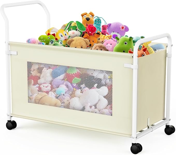 KEEGH Extra Large Toy Box for Kids, Heavy Duty Toy Storage Organizer, Beige | 180 L Capacity, 360° Rotating Wheels, Durable Fabric, Toy Bin for Boys and Girls, Toy Chest for Living Room, Nursery, Bedroom by KEEGH