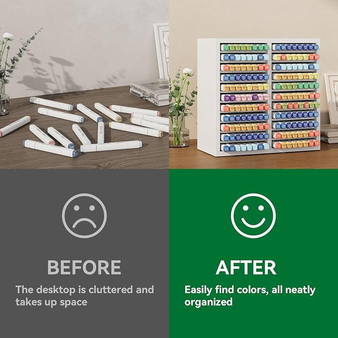 YMYNY Wooden Marker Organizer Desktop Storage White11.81x5.31x11.81 HMR001W | Hold 176 Markers,Pens,Pencils,Art Brushes Stationary Organizer Pencil Holder with 22 Compartments for Home,Classroom - Image 8