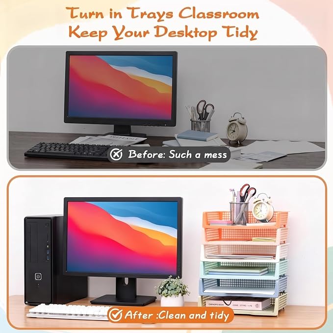 Teenyyou Set of 12 Colorful Turn in Trays Classroom Plastic Stackable Paper Tray Classroom Teachers Desk Organizer Bin for Office Home Teachers Organization and Storage, 9 x 13 x 3 Inches(Boho) - Image 3