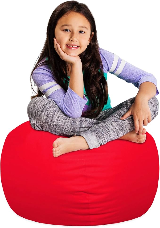 Posh Stuffable Kids Stuffed Animal Storage Bean Bag Chair Cover - Childrens Toy Organizer, Medium 27" - Solid Red - Image 4