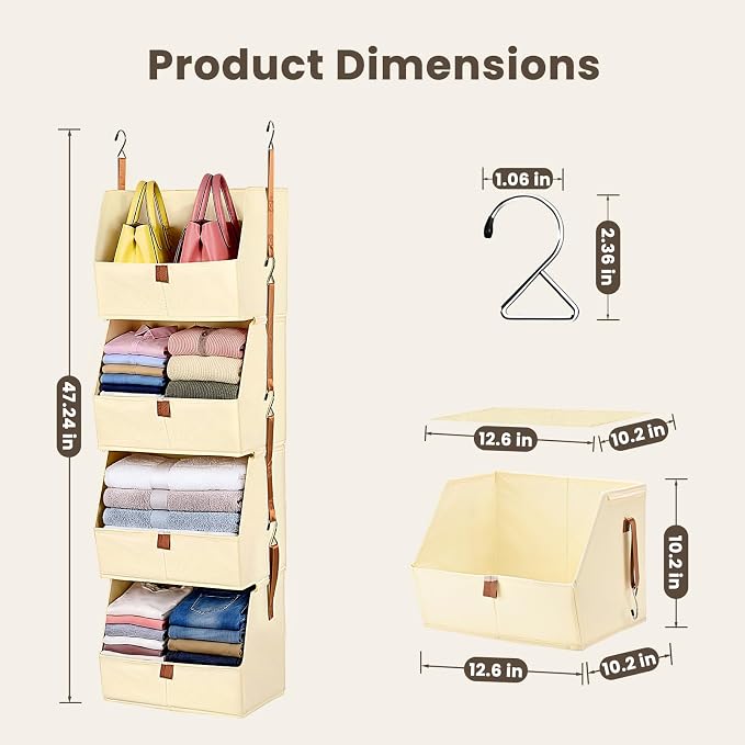 4-Tier Modular Sturdy Hanging Closet Organizer, Heavy-Duty Detachable Clothes Hanging Shelves with Reinforced Zippers and 8 Durable Hooks, Hanging Camper Organizer for Bedroom, RV, Nursery - Image 3