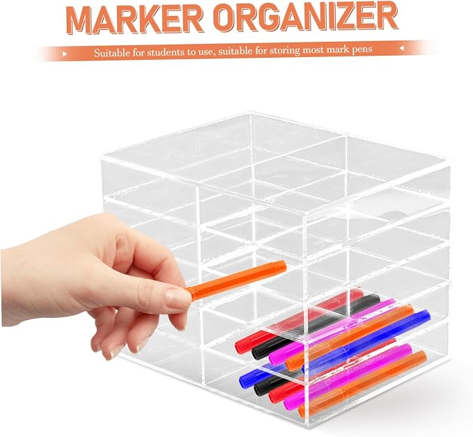 Sewroro Marker Storage Stand Table Pen Holder Student's Acrylic Marker Organizer School Desk Accessory - Image 2