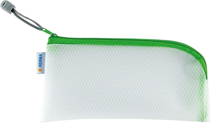 HERMA 20004 Zip Cosmetic Bag, Transparent (23 x 11 cm) Small Zippered Travel Pouch for Mobile Phone, Charging Cable, Cosmetics, pens, Keys, Clear Toiletry Bag with Zipper in Green by HERMA