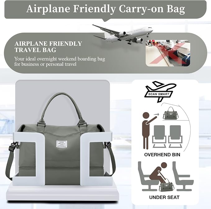 Weekender Bags for Women, Personal Item Travel Bag with Shoes Compartment | Overnight Travel Duffel Bag with Toiletry Bag, Airplane Friendly Carry-On Bag - Image 7