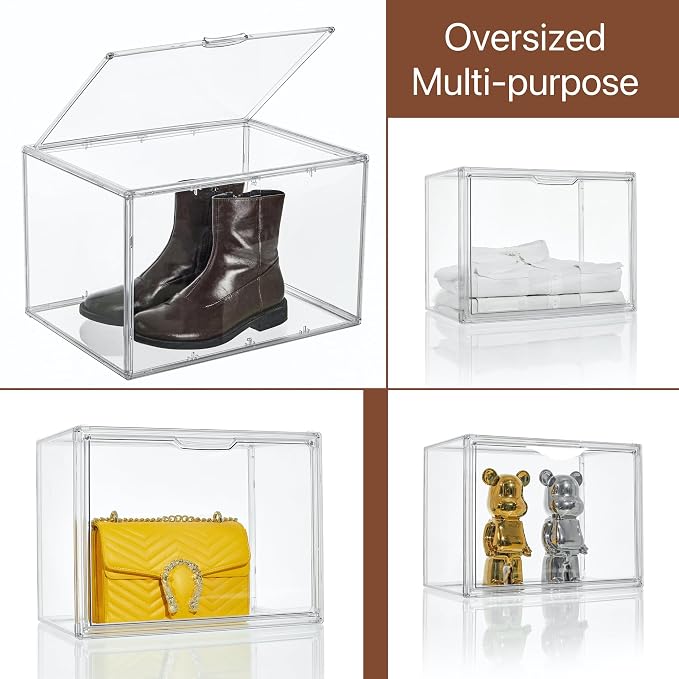 Attelite 6 Pack Large Plastic Stackable Shoe Containers + XXX-Large Clear Boot & Shoe Storage Box - Image 6