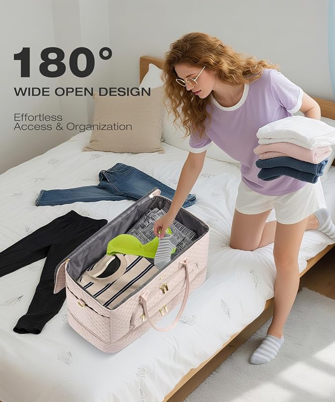 Travel Duffle Bag, Wide Open Large Weekender Bag for Women with Shoe Compartment, Carry on Overnight Bags with Toiletry Bag, Hospital Bag for Women Labor Delivery (Antiquewhite) - Image 3