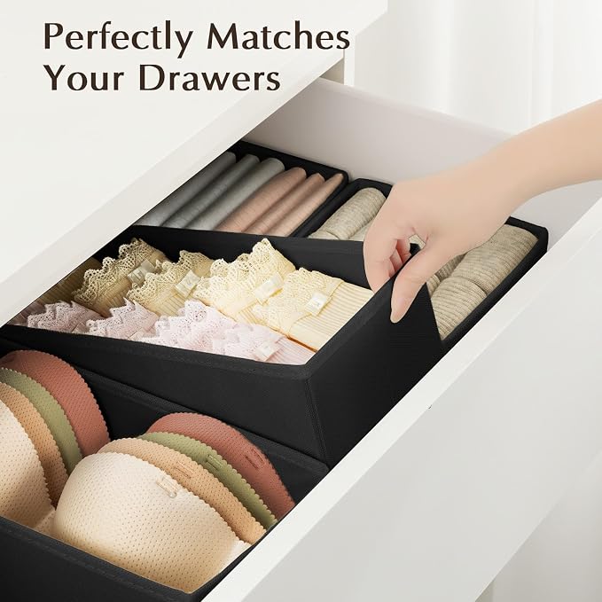 DIMJ Drawer Organiser System, Drawer Organiser, Foldable Storage Box, Fabric, Drawer Inserts for Wardrobes, Wardrobe Organiser for Clothes, Pack of 12, Black - Image 3